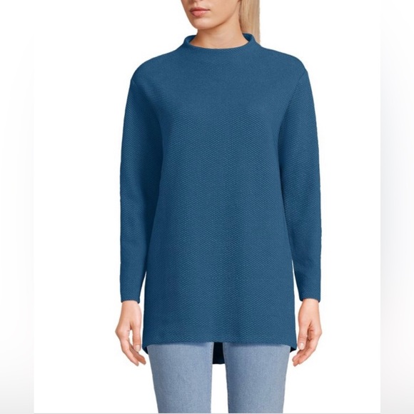 Lands’ End Women’s Petite Long Sleeve Textured Pique Funnel Neck Tunic - Picture 1 of 6